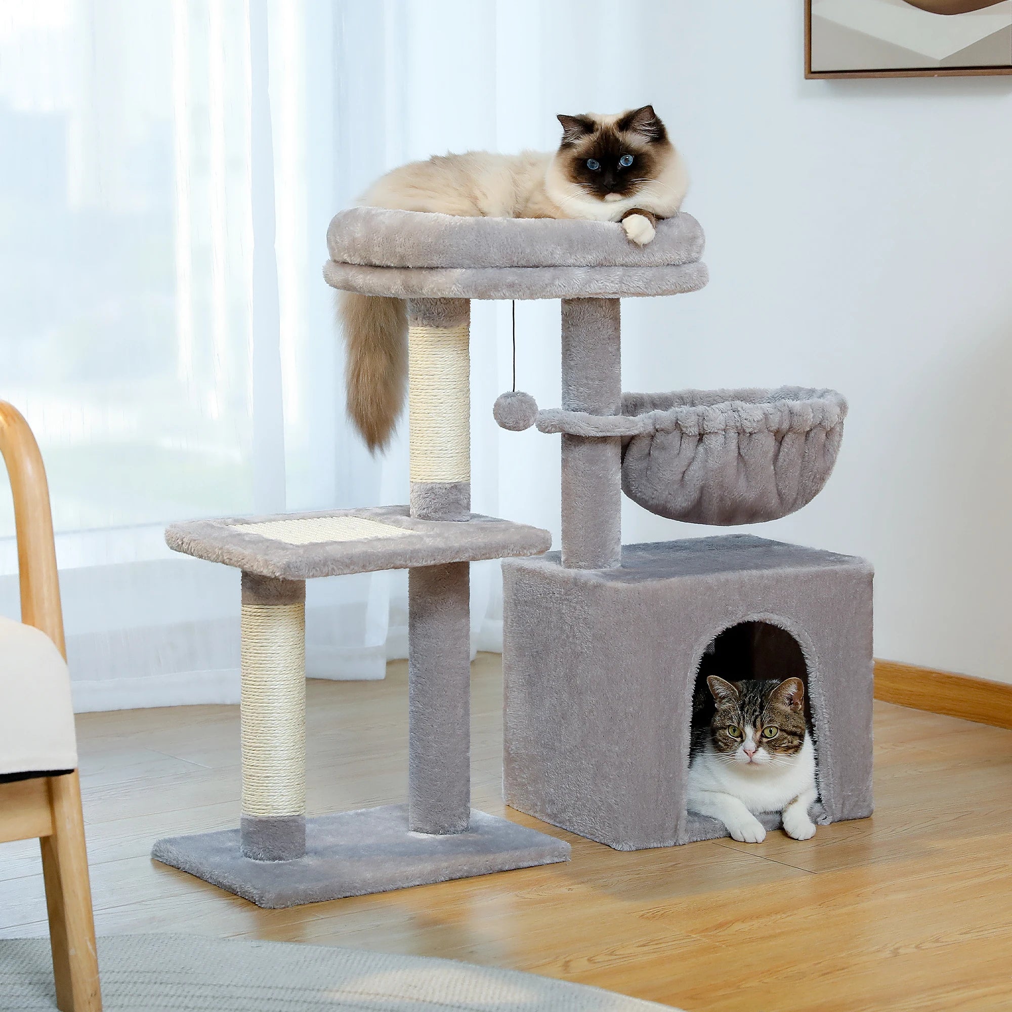 Cat tree Cat Tower for Indoor Cats 2 Styles Cat Activity Tree with Cat Scratching Posts Big Hammock and Removable Top Perch Grey