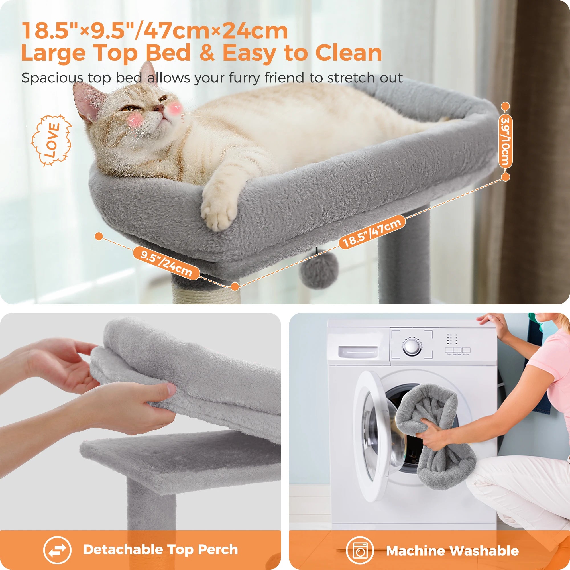 56.3" Cat Tree for Large Cats Adult with Super Large Top Perch Cat Tower with Plush Hammock Dangling Pompom Cat Scratching Post