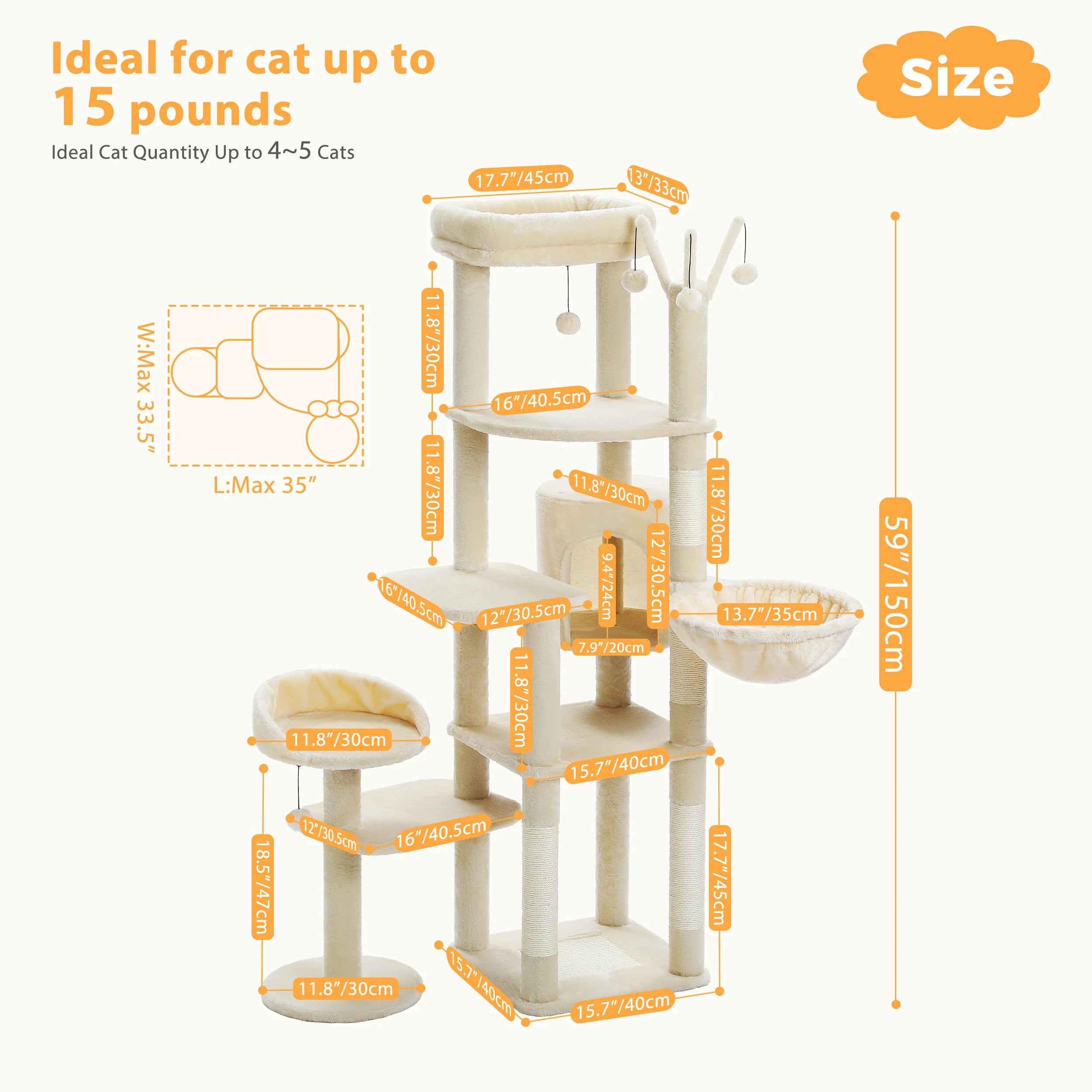 Cactus Tall Cat Tree for Large Cat Multi-Level Cat Tower for Indoor Cats Cat Condo with Large Hammock Scratching Post  2 Perches