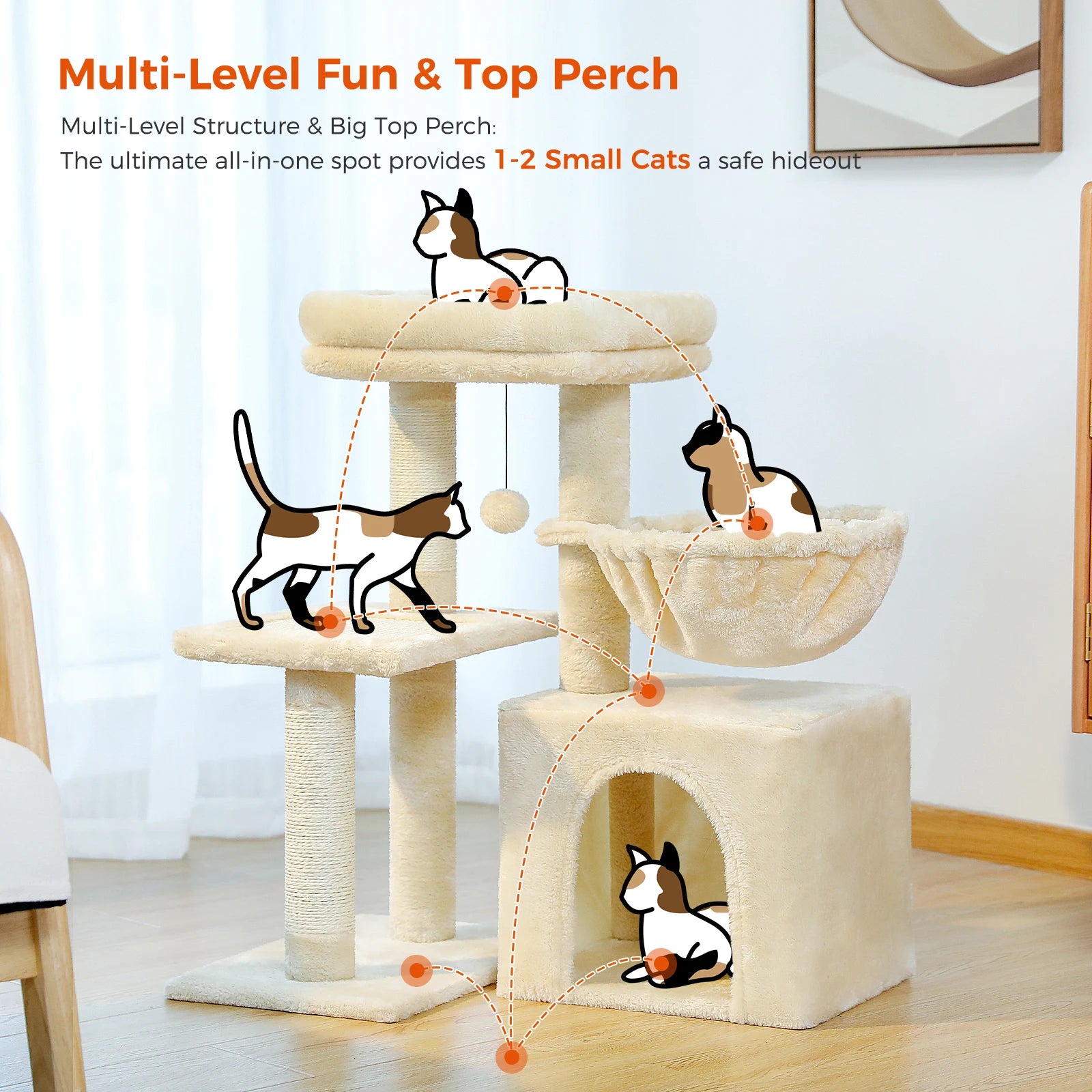 Small Grey Cat Tree with Multi-Level Play & Rest