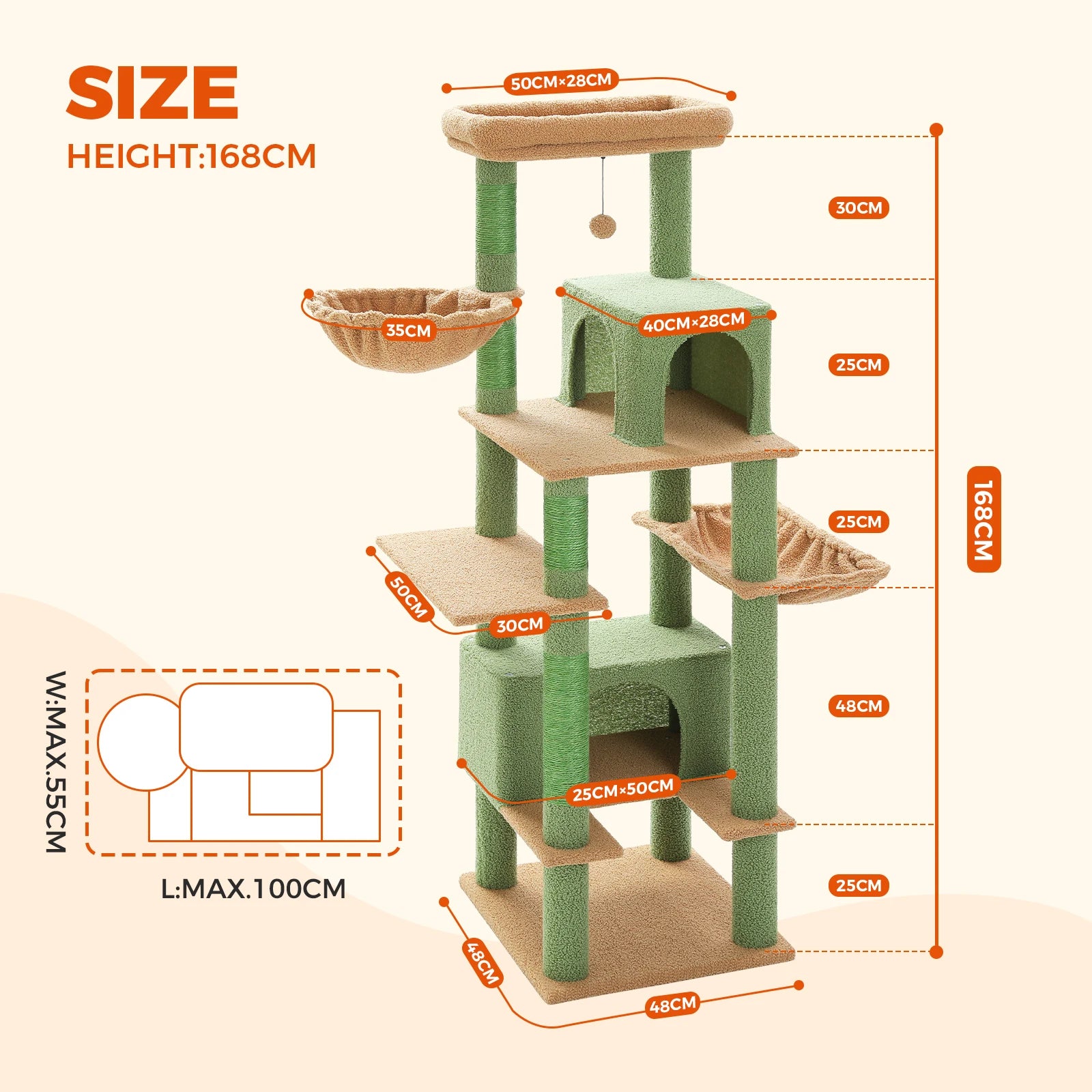 Large Cat Condo & Hammock with Sisal Scratcher