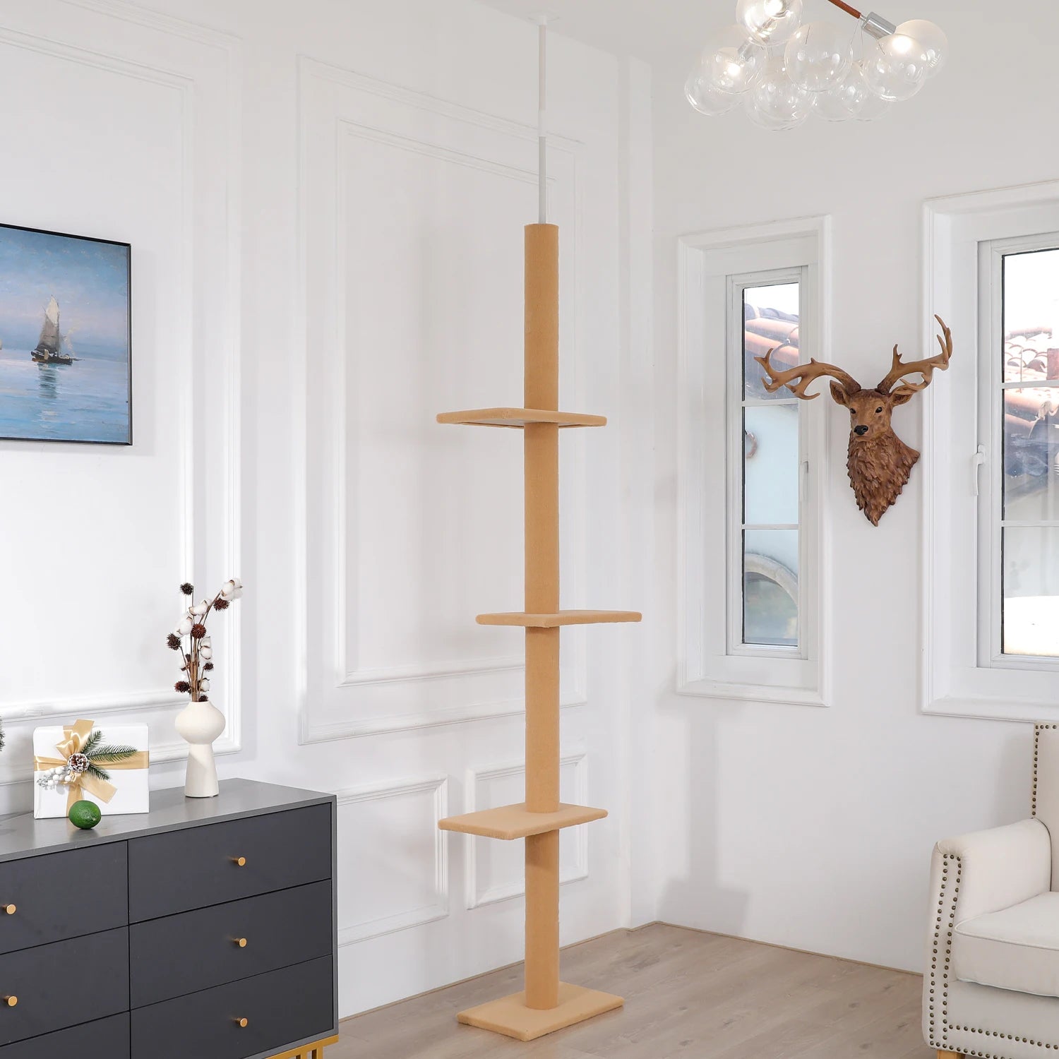 Adjustable Height Cat Tree for Indoor, Floor to Ceiling Cat Tower with Scratching Posts, Cat Scratcher Furniture, Kitten Toys