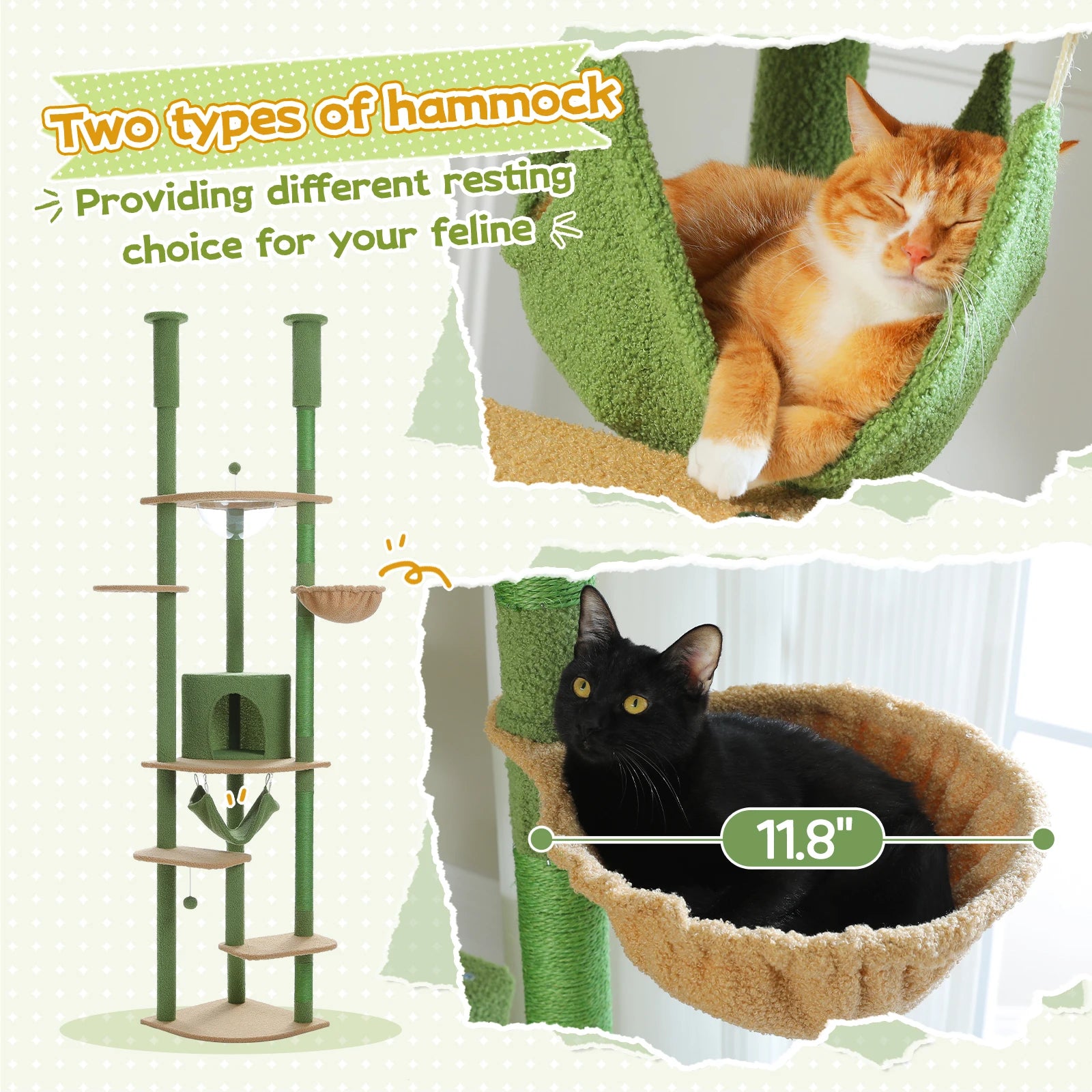 Multi-Level Tall Cat Tree for Indoor Cats Floor to Ceiling Cat Tower with Scratching Posts Cozy Condo Hammock Cat Accessories