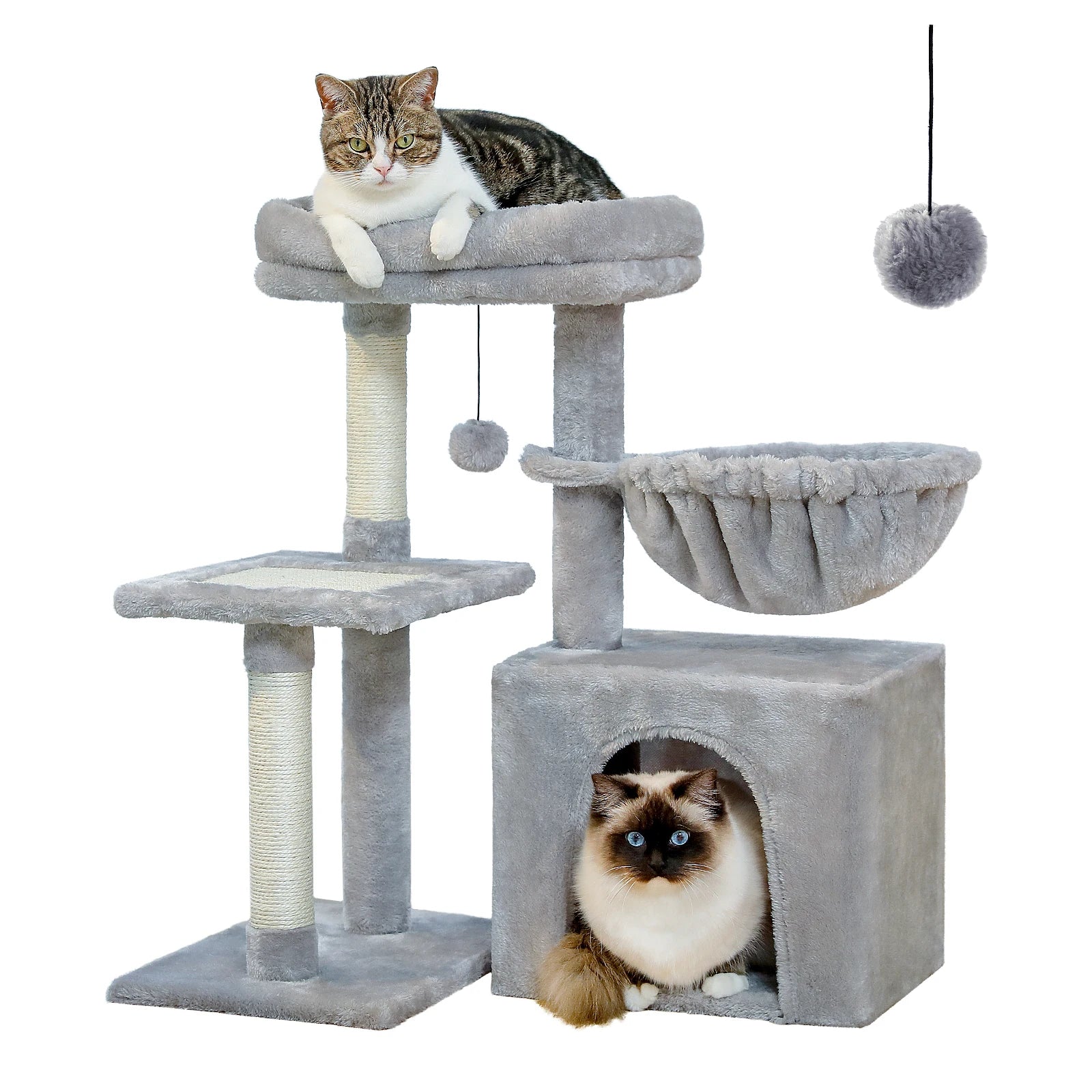 Small Grey Cat Tree with Multi-Level Play & Rest