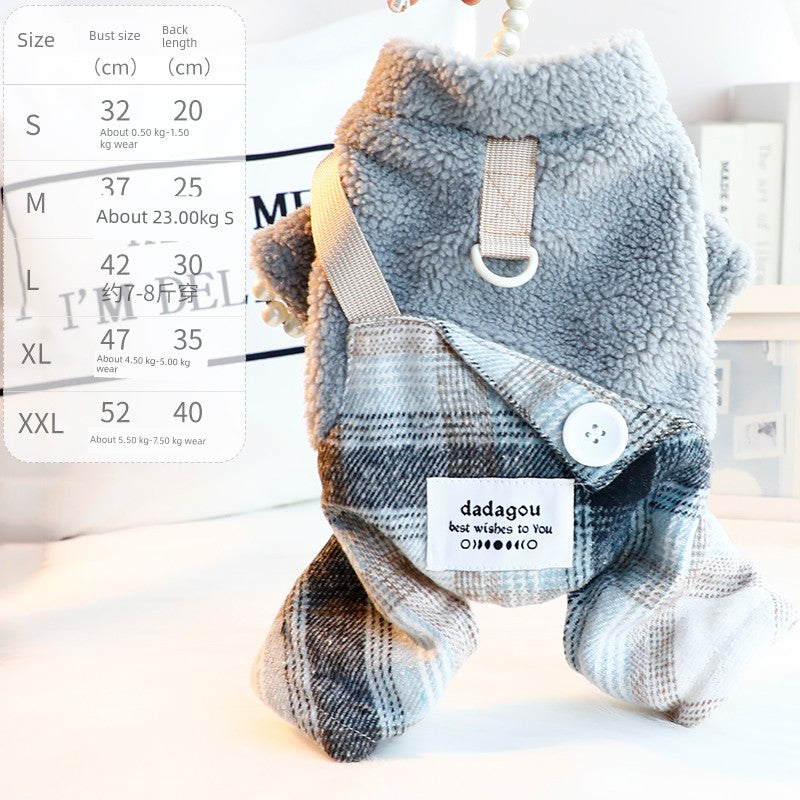 Dog Clothes Autumn and Winter Four-Legged Fleece-Lined Thick Style Cotton Bear Embroidery Cute Small Size Dogs Teddy Pet 3749