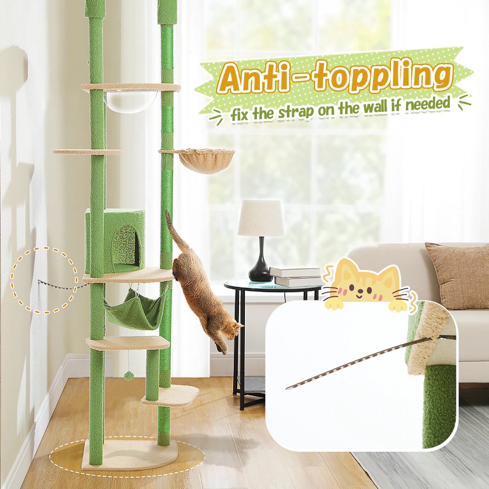 Multi-Level Tall Cat Tree for Indoor Cats Floor to Ceiling Cat Tower with Scratching Posts Cozy Condo Hammock Cat Accessories