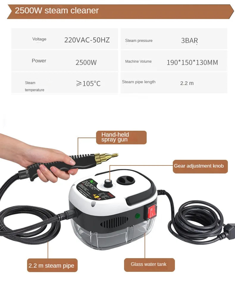 Powerful 2500W Steam Cleaner with Extended Hose