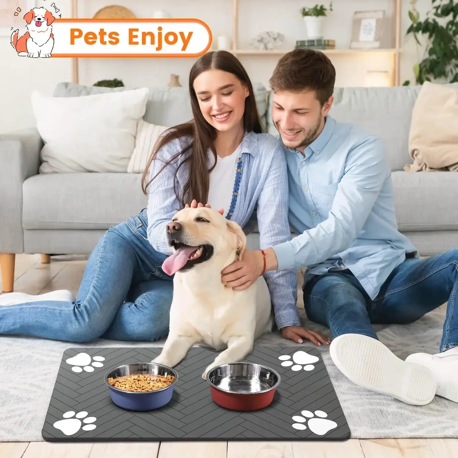 Waterproof Quick-Dry Pet Food Mat with Non-Slip Backing