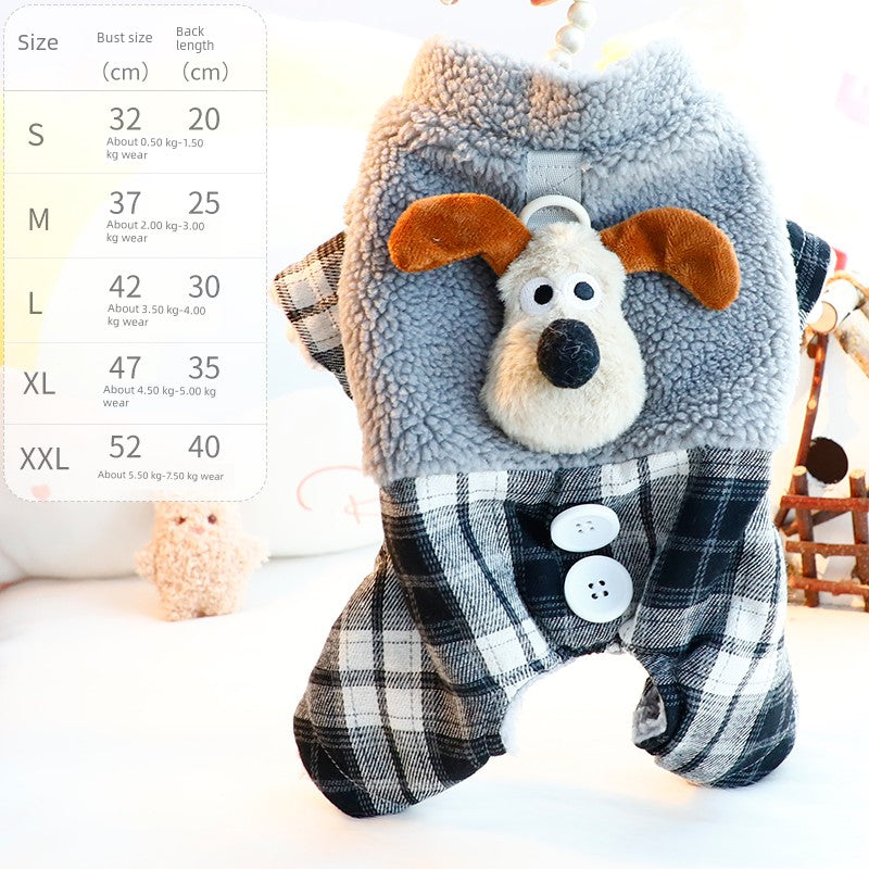 Dog Clothes Autumn and Winter Four-Legged Fleece-Lined Thick Style Cotton Bear Embroidery Cute Small Size Dogs Teddy Pet 3749