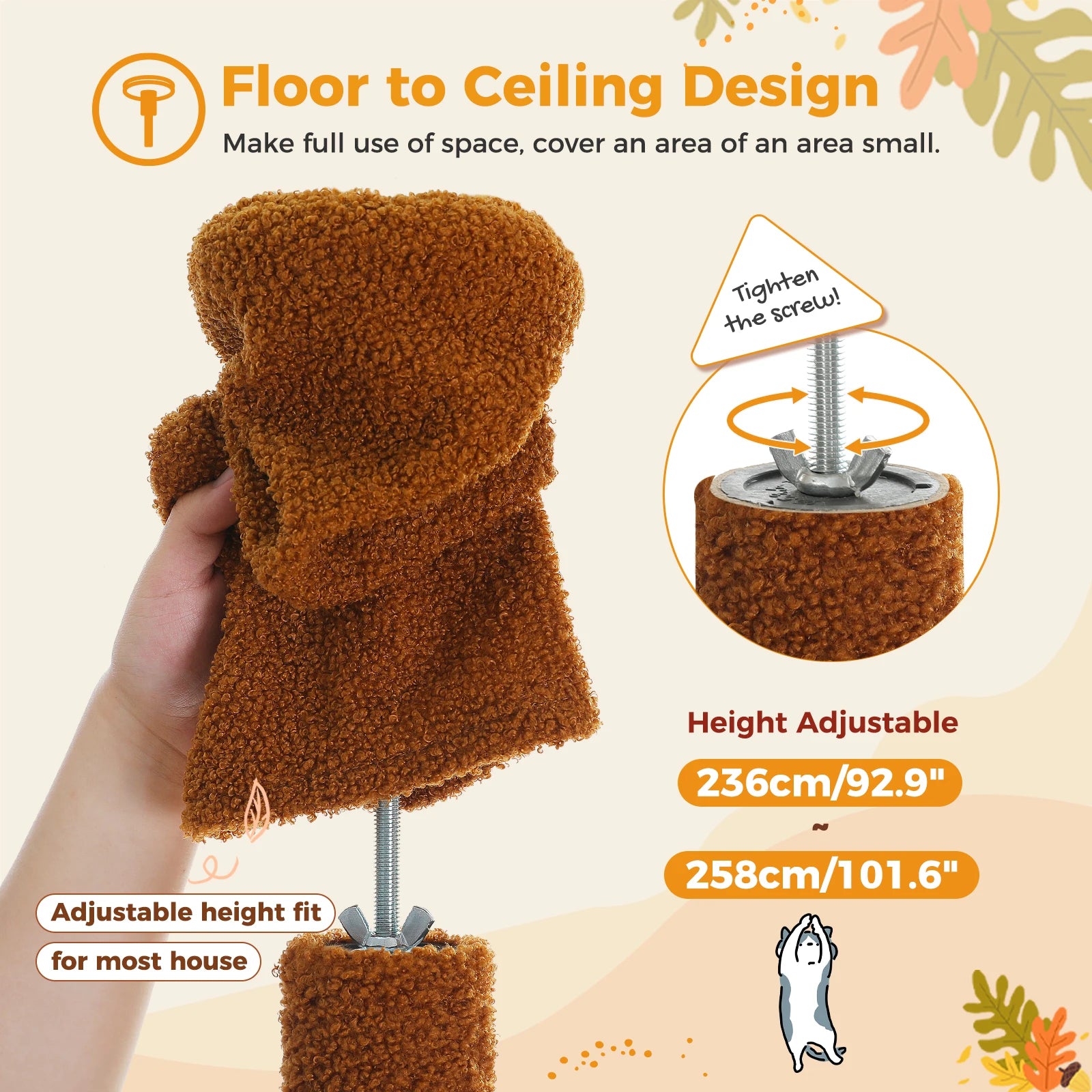 Multi-Level Tall Cat Tree for Indoor Cats Floor to Ceiling Cat Tower with Scratching Posts Cozy Condo Hammock Cat Accessories