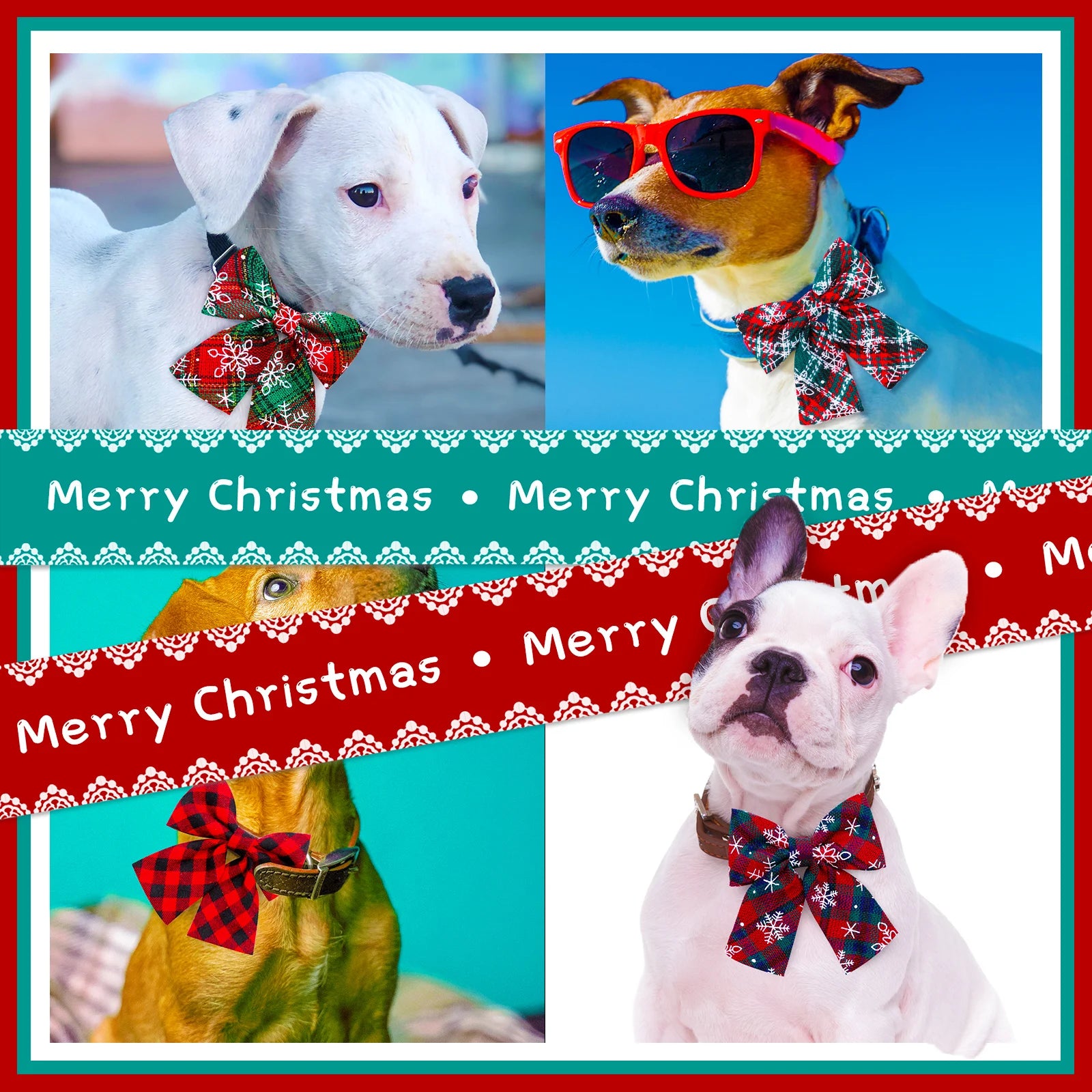 Adjustable Small Dog Xmas Bow Tie Collars - Festive