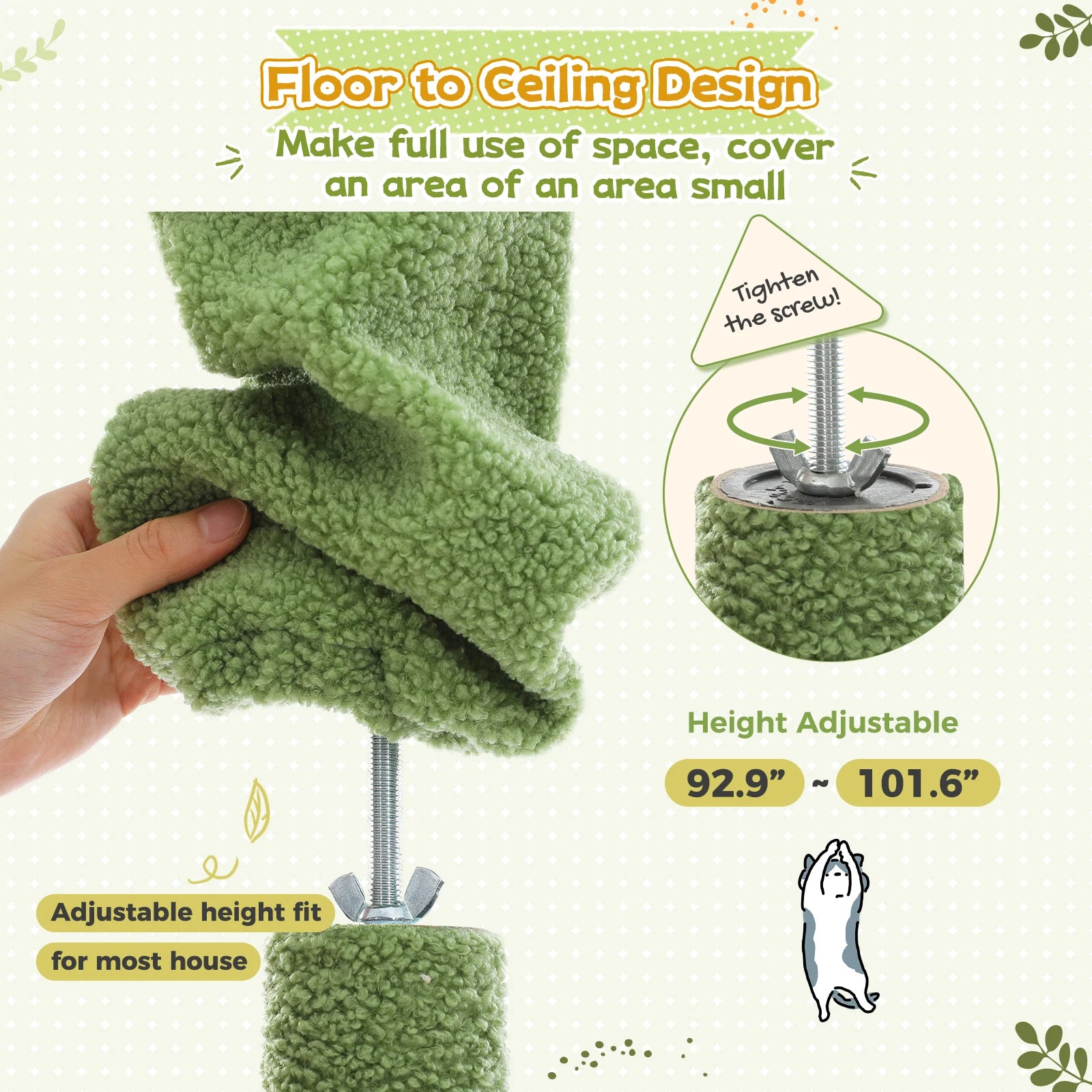Multi-Level Tall Cat Tree for Indoor Cats Floor to Ceiling Cat Tower with Scratching Posts Cozy Condo Hammock Cat Accessories