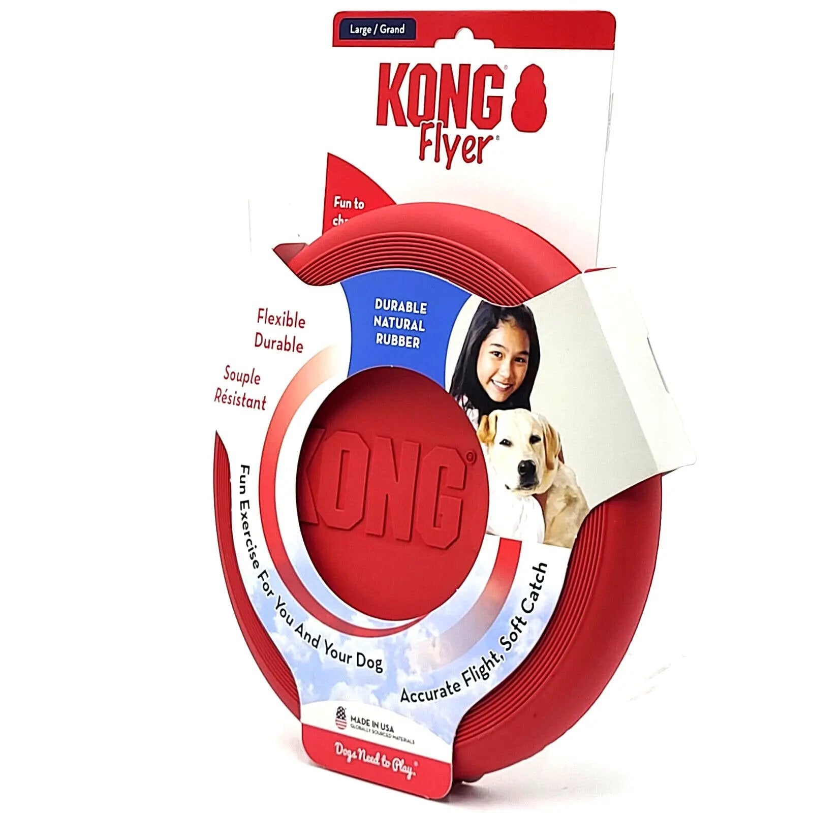 KONG Flexible Flyer Frisbee LARGE 9" Durable Soft Rubber Dog Fetch Toy