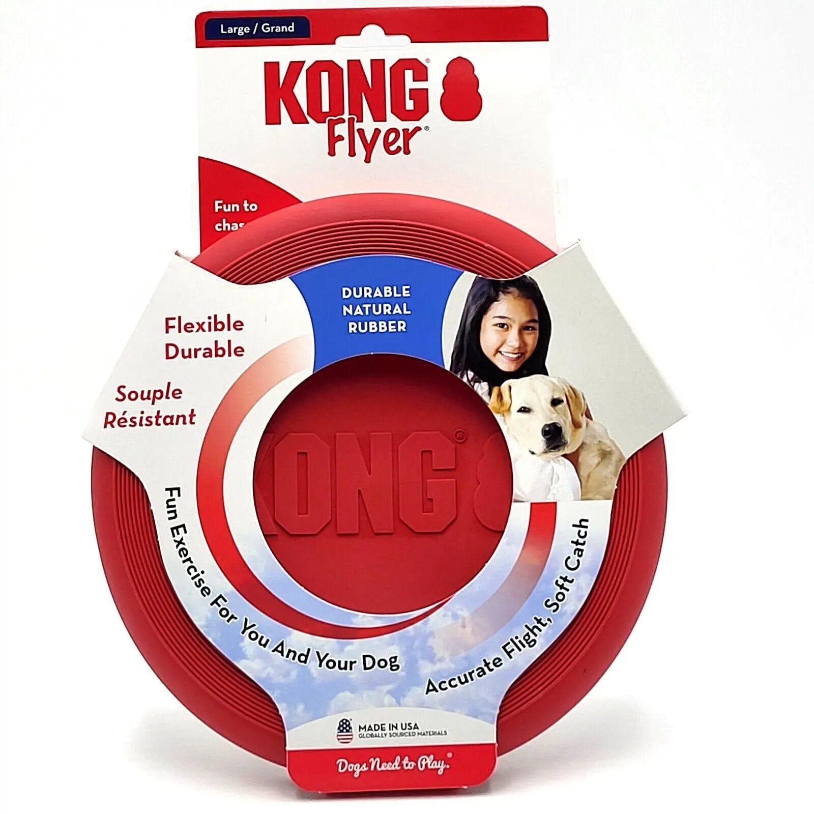 KONG Flexible Flyer Frisbee LARGE 9" Durable Soft Rubber Dog Fetch Toy