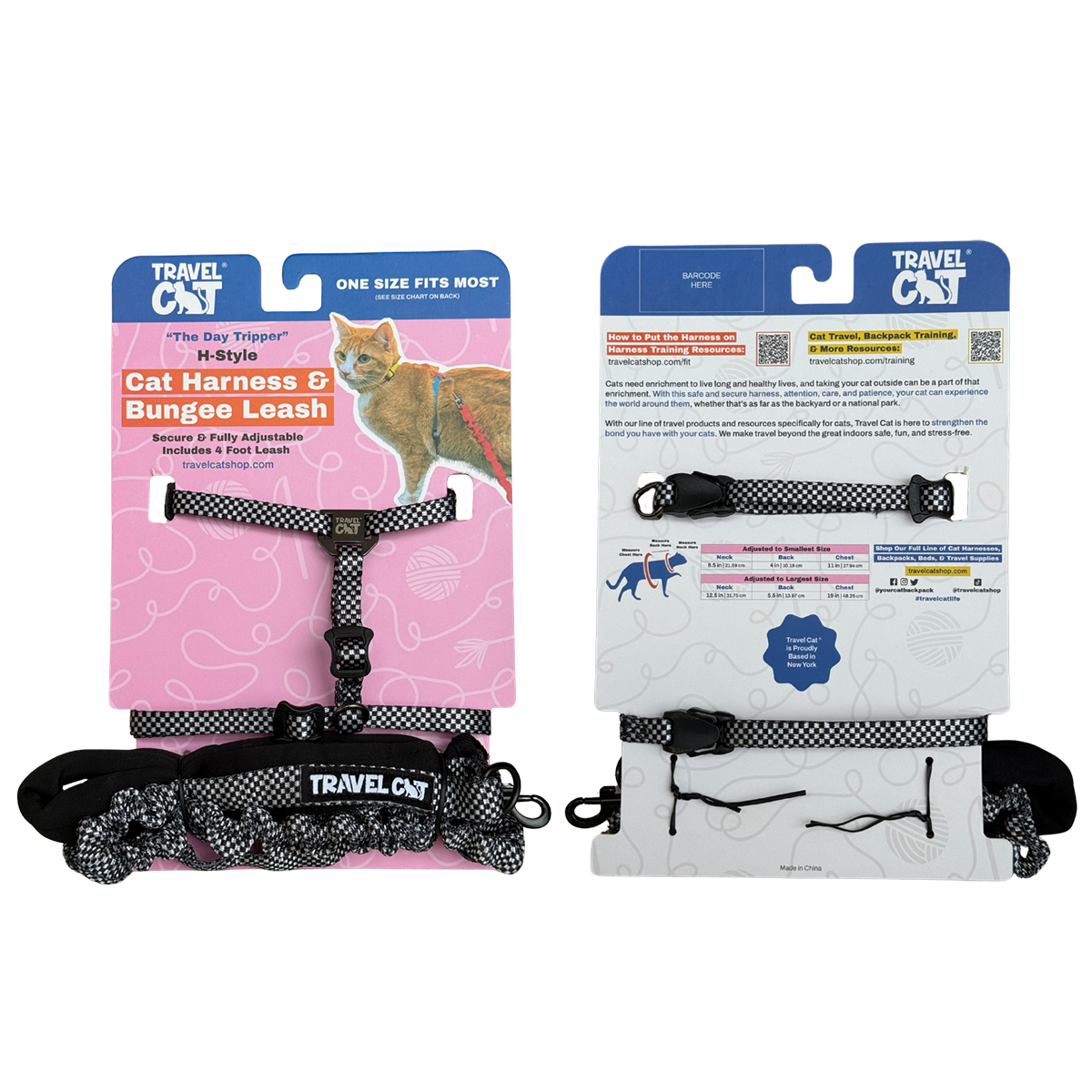 "The Day Tripper" Perfect Adjustable H-Style Cat Harness & Bungee Leash Set - Watercolors