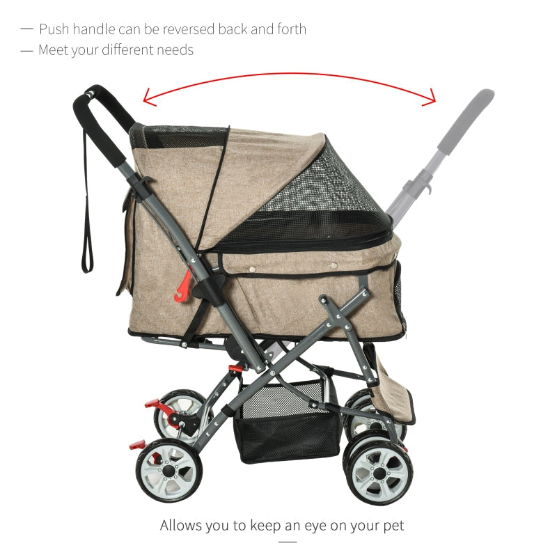 Pet Foldable Travel Carriage Stroller with Reversible Handle